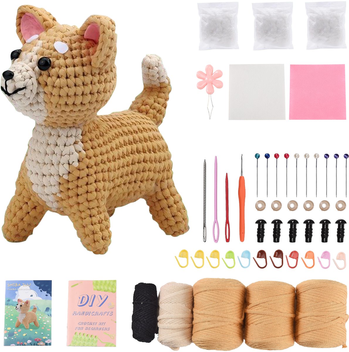 Haakpakket Shiba Inu – Compleet Haakpakket voor Volwassenen en Beginners, Haken Pakket, DIY Amigurumi, Decoratie en Cadeau