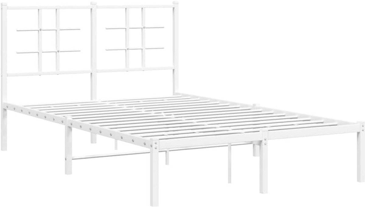 Robuust Metalen Bedframe met Hoofdbord Wit - 120x200 cm - Twijfelaar Inclusief Lattenbodem