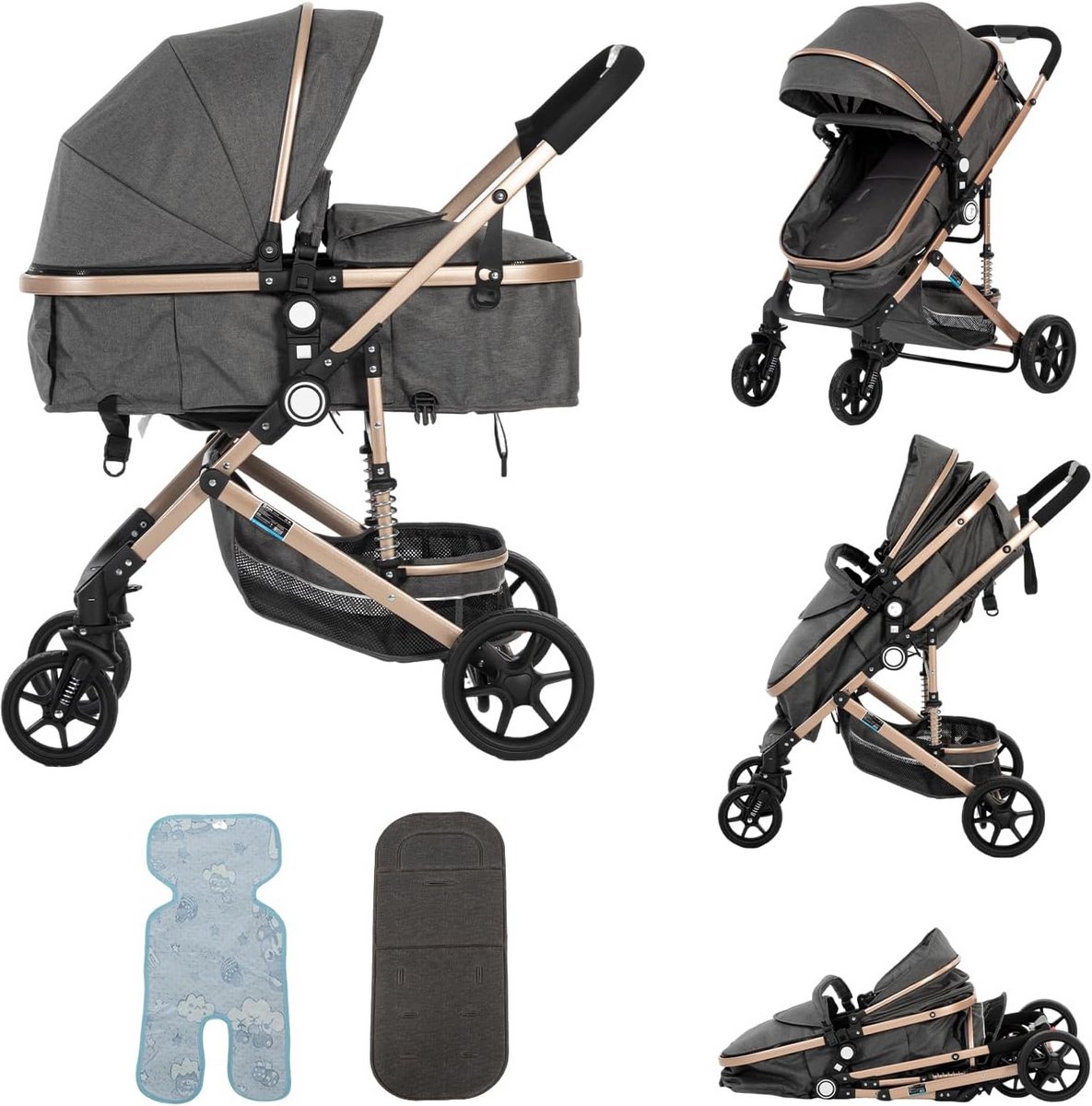 Opvouwbare Kinderwagen - Reisbuggy met 5-Punts Gordel en Grote Wielen voor Maximaal Comfort
