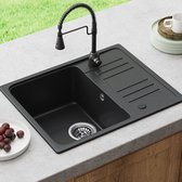 HOROW Spoelbak Keuken Graniet Zwart 57×45 cm - Gootsteen - Keukenspoelbak - Opbouw Wasbak Keuken