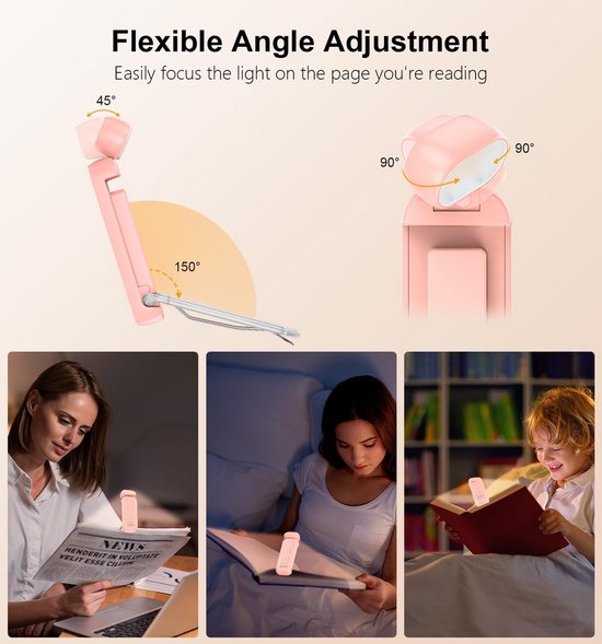 Oplaadbare Leeslamp met Clip - Draagbaar Boeklicht met 3 Kleuren en Traploos Dimmen — afbeelding 2