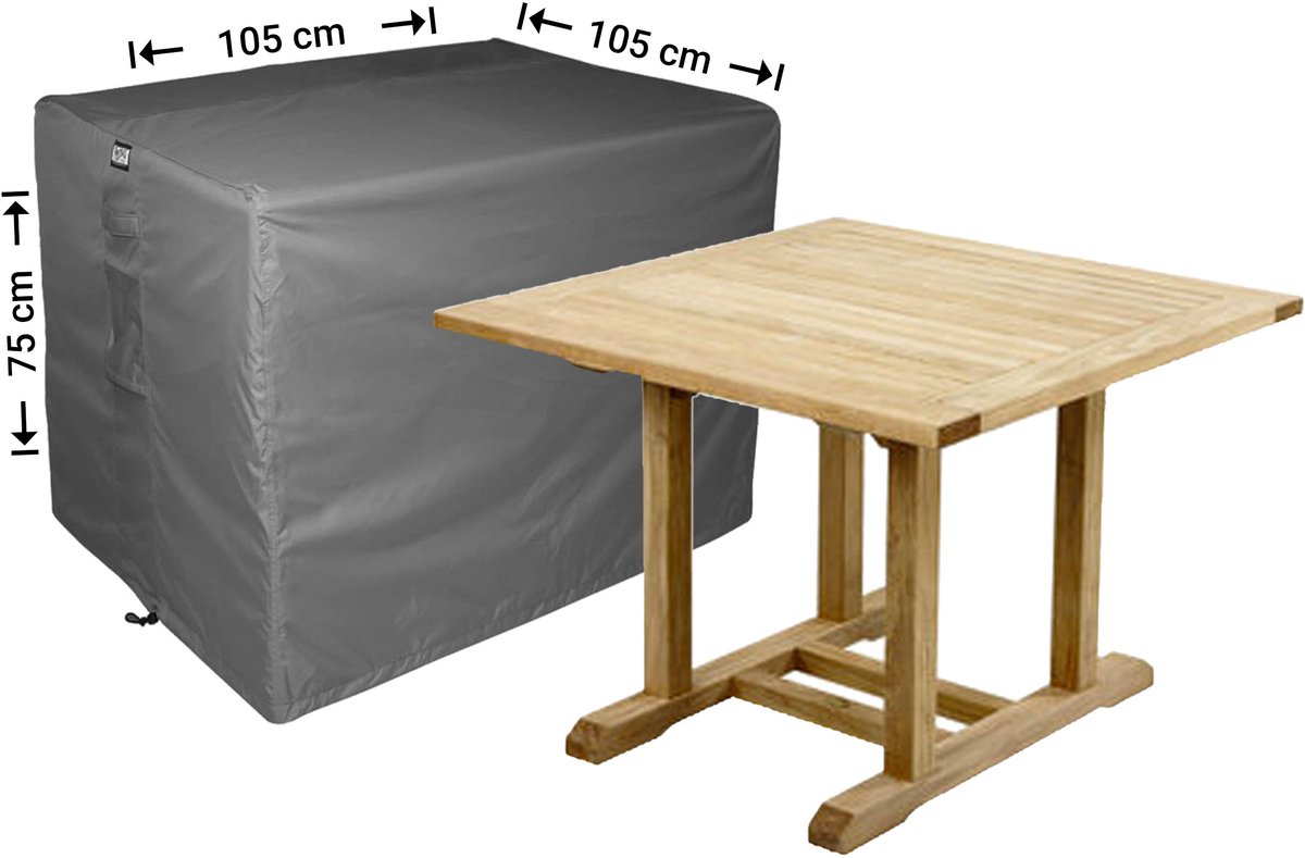 Raffles Covers Beschermhoes tuintafel - 105 x 105 H: 75 cm - D-RT105 - Waterdicht - Ademend - UV-bestendig - Elastisch rijgkoord - Beschermhoes tuinmeubelen Antraciet