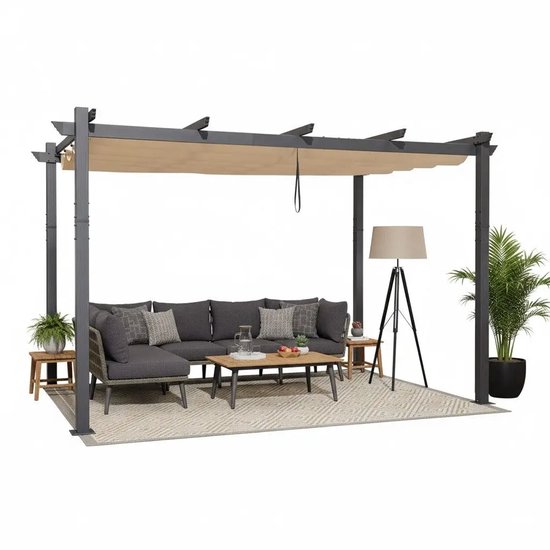 PURPLE LEAF Pergola – Stevig Aluminium Frame – Verstelbaar Zonnedak – UV-bestendig Doek – Roestvrij en Weerbestendig