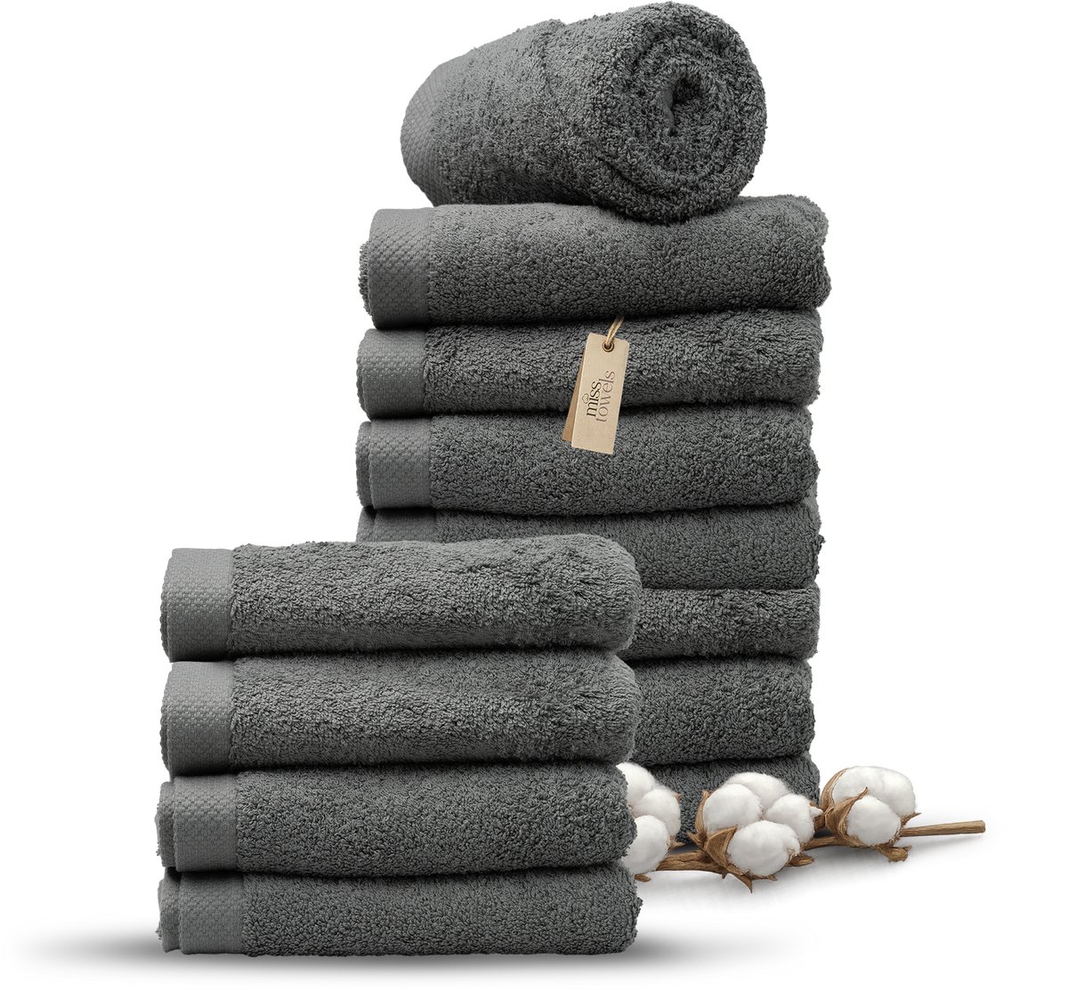 Miss Towels 50x100 Handdoeken Set 12 st. - 5 sterren Hotelkwaliteit - Badtextiel - Luxe Badhanddoeken - Zachte Badlakens - AntracietGrijs - Made in Portugal