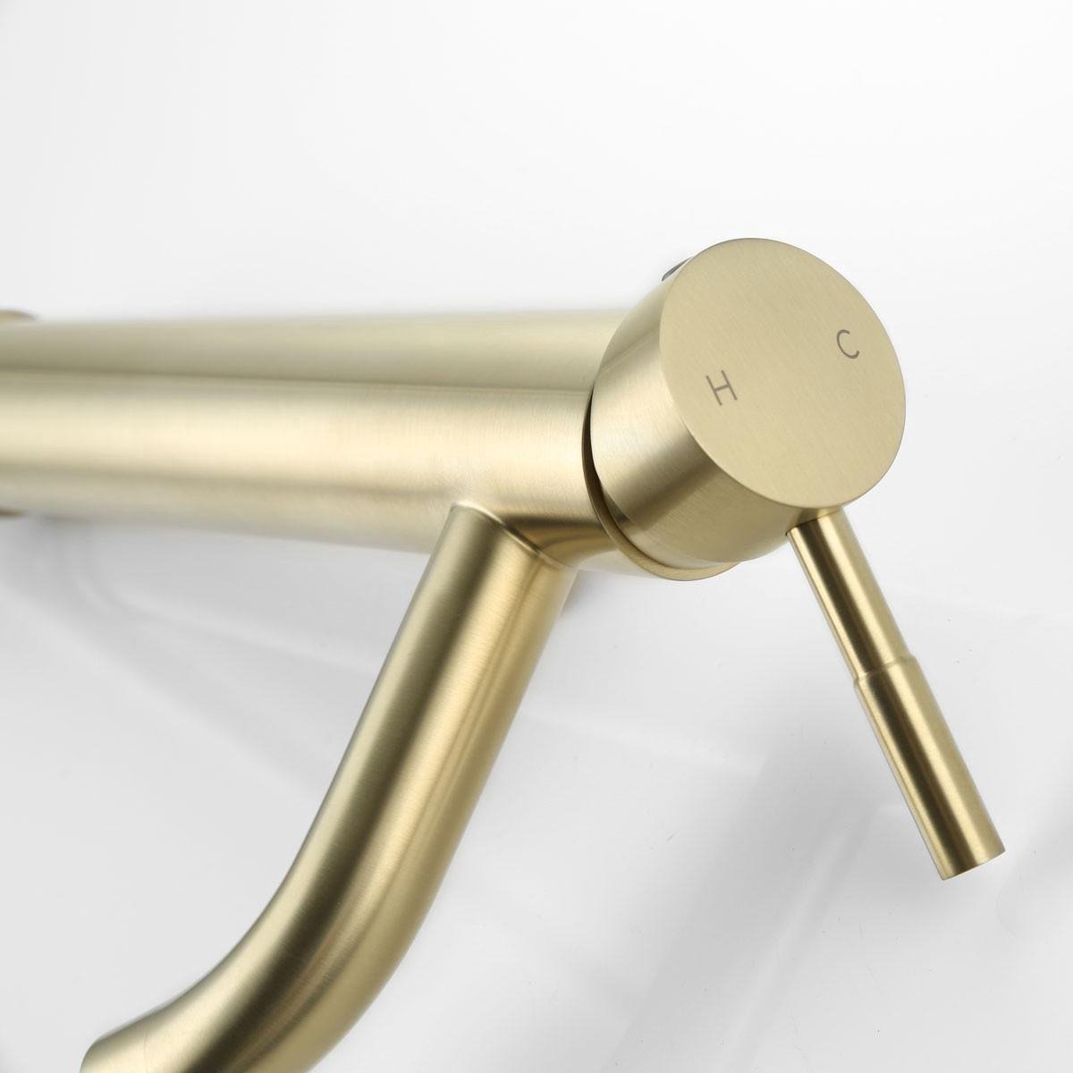 Wastafelkraan Lexy Hoog – Geborsteld Goud – 1-Greeps Mengkraan – Opbouw Wastafelkraan Rond