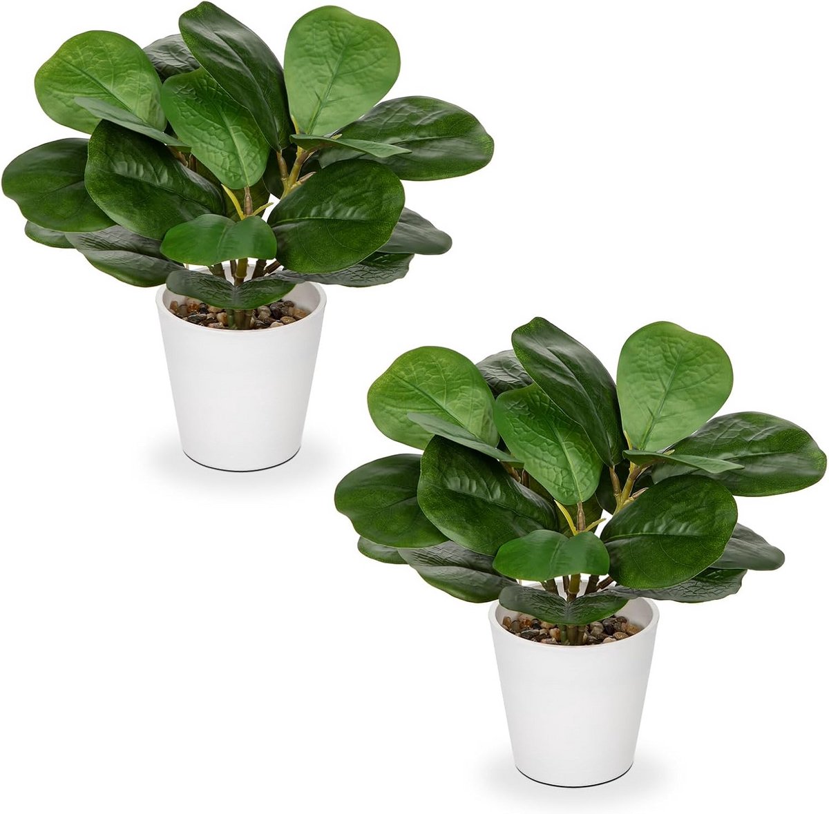 Set van 2 Kunstplanten in Witte Potten - Faux Ficus en Croton Palm voor Thuis en Kantoor