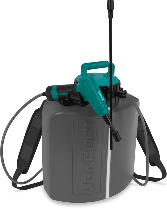VONROC Accu drukspuit 10 liter – Geïntegreerde 4V accu - Incl. 2 spuitlansen, schouderbanden en USB-C laadkabel