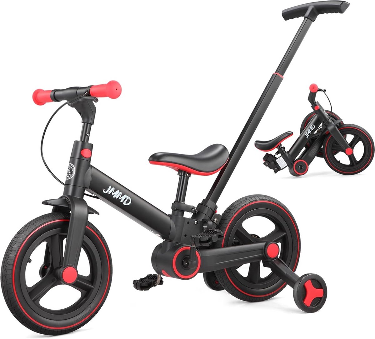 Peuterfiets met Duwgreep voor Kinderen 18 Maanden tot 5 Jaar - 6-in-1 Duwfiets en Loopfiets met Trainingswielen en Pedalen