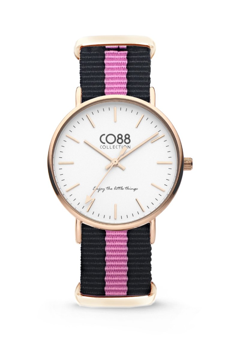 CO88 Collection Watches 8CW-10033 Horloge - Nato Band - Ø 36 mm - Zwart - Roze