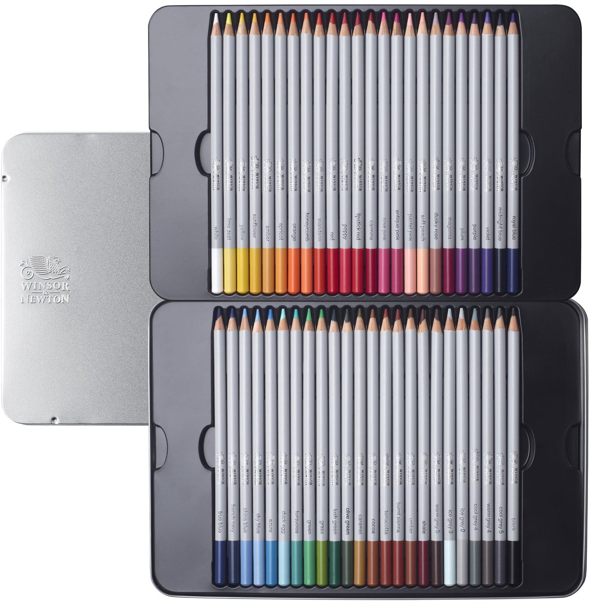 Winsor & Newton 0490014 Studio Collection Kleurpotloden Set 48 stuks – Dikcores Wax-Based Tekenpotloden in Metalen Blik — afbeelding 9