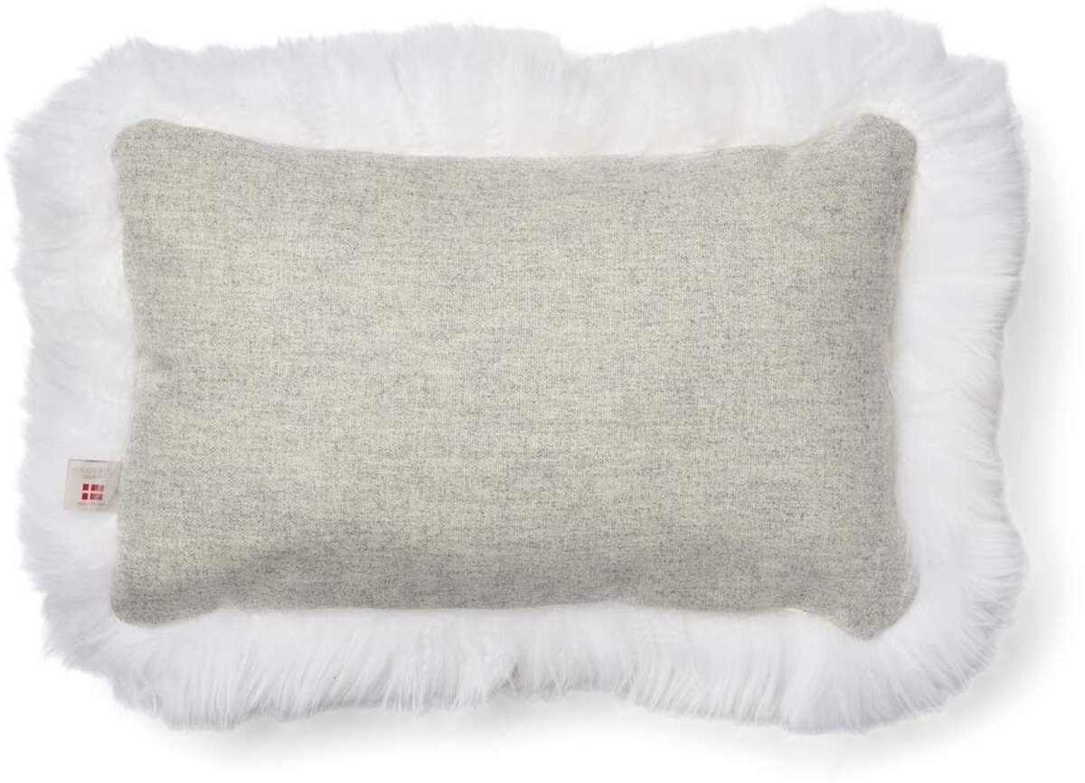 Sheepskin House Langharig Schapenvacht Kussen - 34x52 cm Silver/Ivory