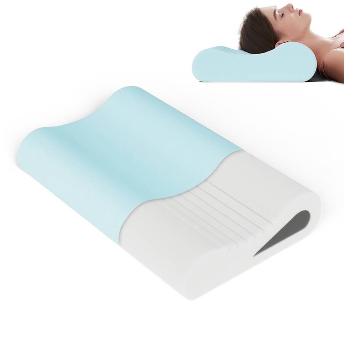 Ergonomisch cervicaal kussen met dubbele hoogte, langzaam terugverend schuim, nekondersteuning, ademend en drukverlichtend