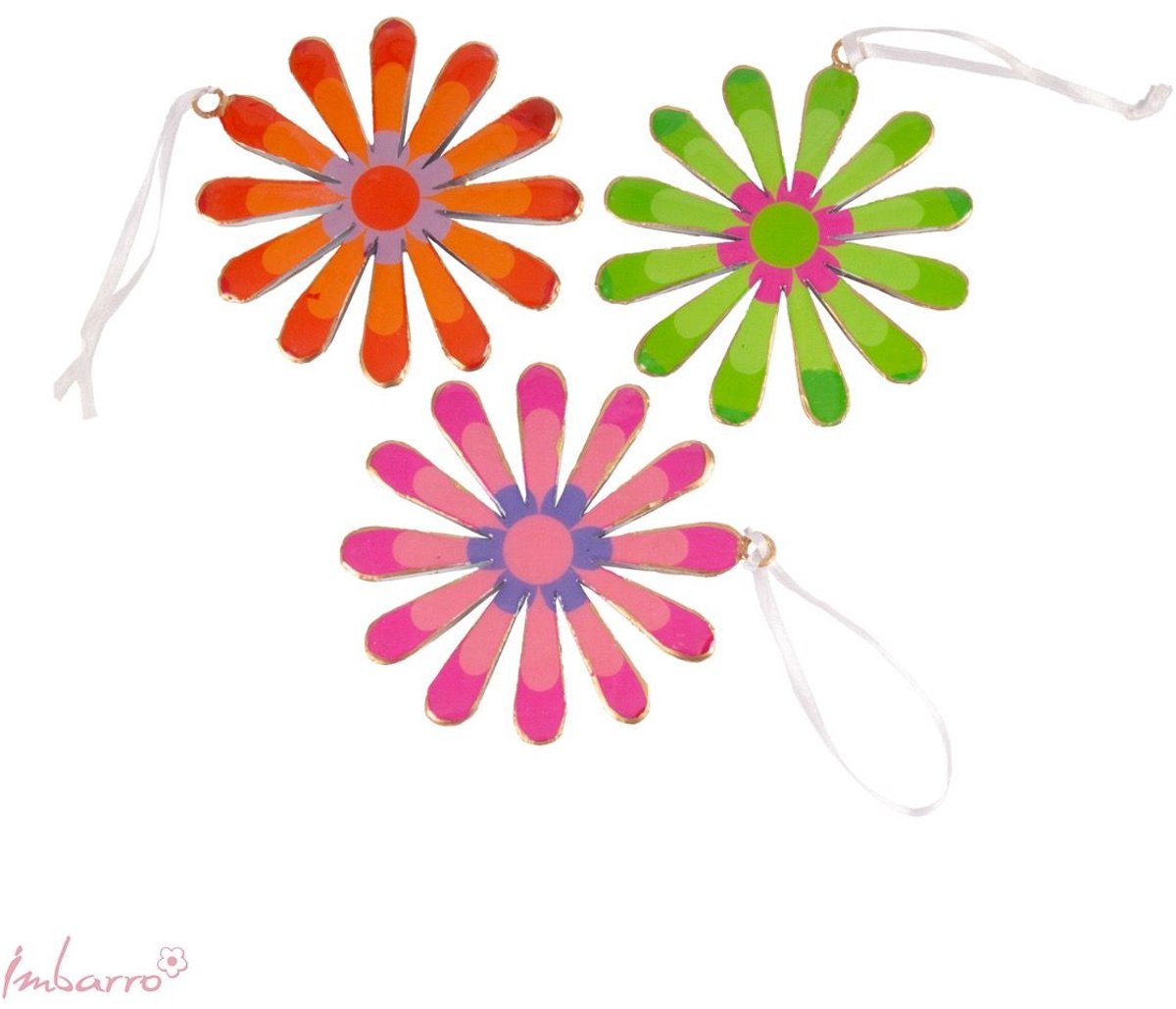 Imbarro - Hangers - Decoratiehangers - Bloemen - Set van 3 - Metaal - Kleurrijk - Ø11 cm - Decoratie