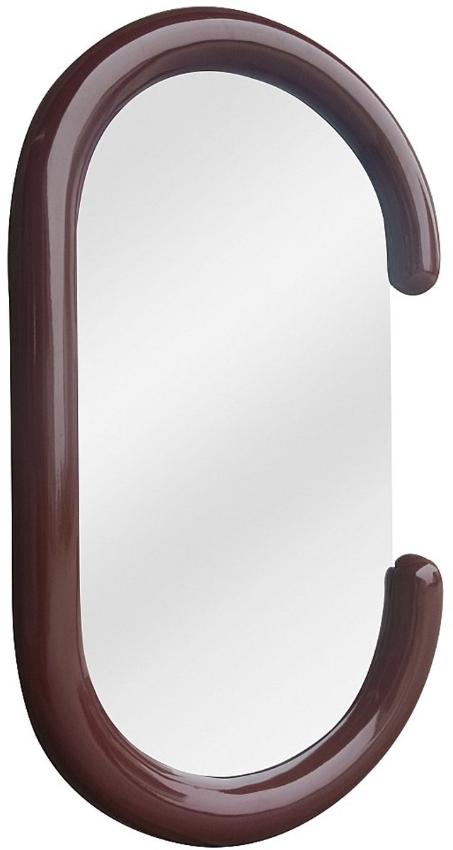 Vente-unique Ovale wandspiegel in paulowniahout - H 105 x B 60 cm - Bruin - YALMA Donkerbruin