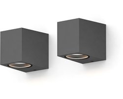 Calex Wandlamp Downlight Sanremo - GU10 - IP54 Water- en Stofbestendig - Geschikt voor Binnen en Buiten - Eenvoudige installatie - Rechthoek - 2-Pack