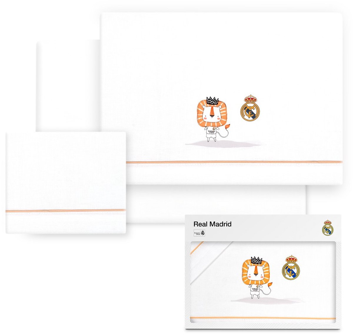 REAL MADRID™ Kinderwagen lakenset 70x50 cm wit/oranje 100% katoen