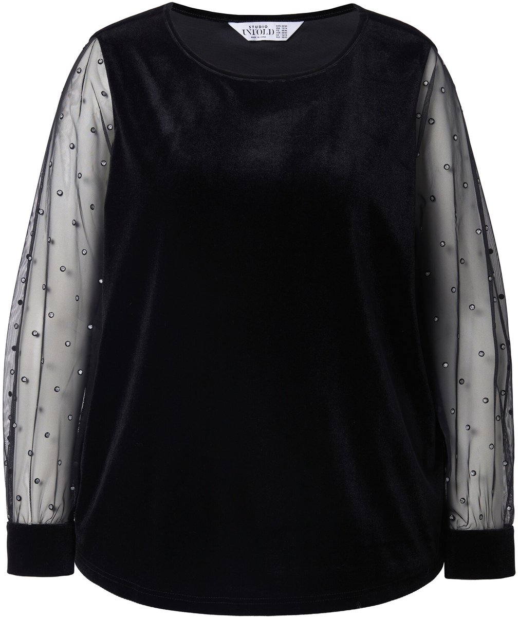 Studio Untold - Dames - Tuniek wijd recht model fluweel glitter-mouwen - Zwart - Maat 58+