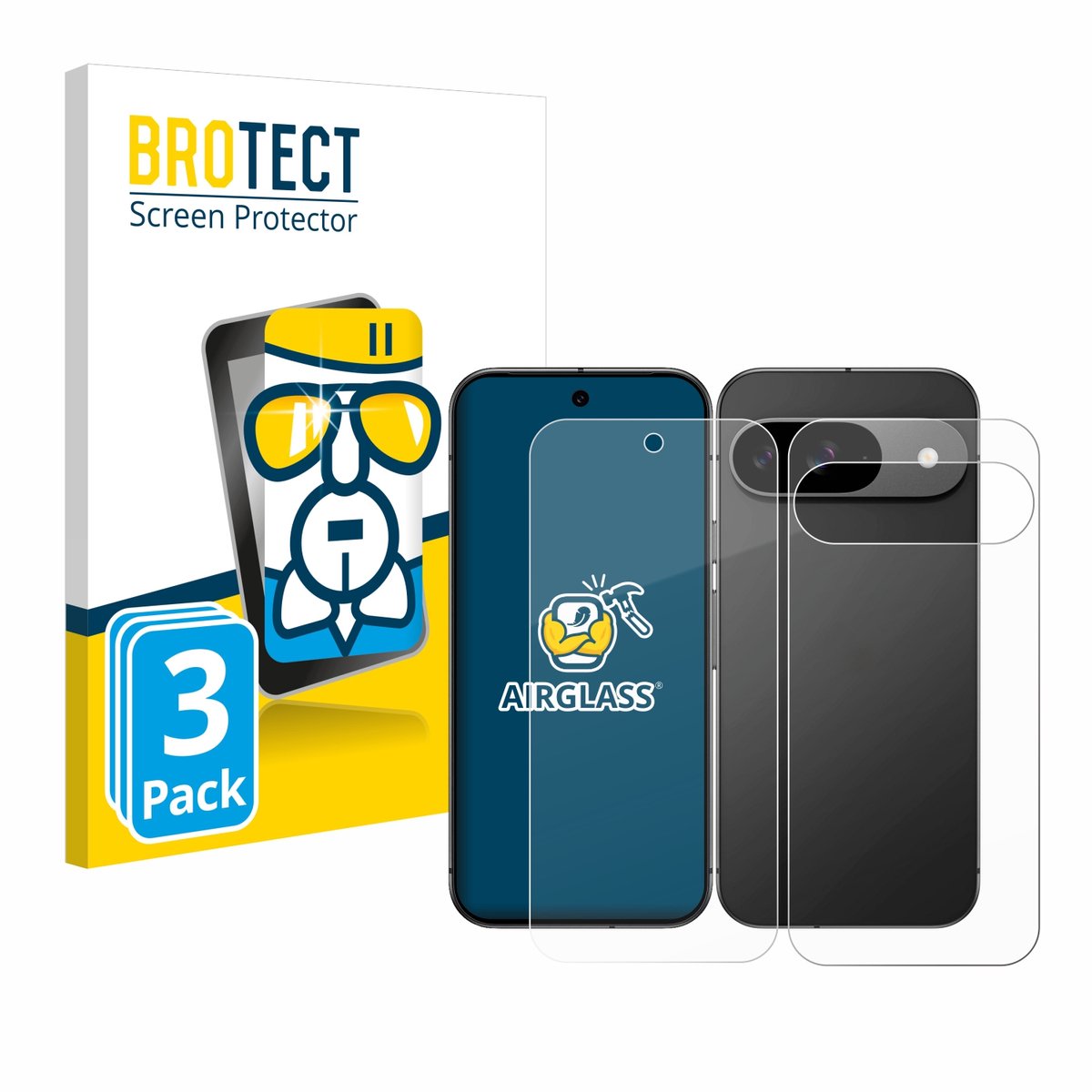 Screenprotector 3 Stuks voor Google Pixel 9 (Voor+Achter) Beschermglas transparant