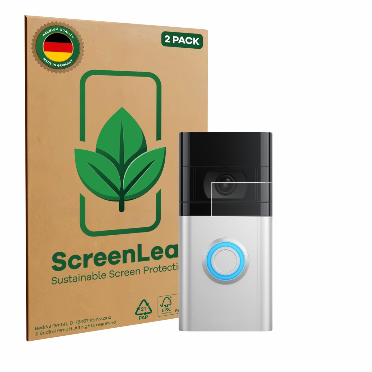 ScreenLeaf - Screenprotector voor Ring Video Doorbell 4 / Doorbell 3 - Duurzame schermbescherming Folie Beschermfolie transparant 2 Stuks