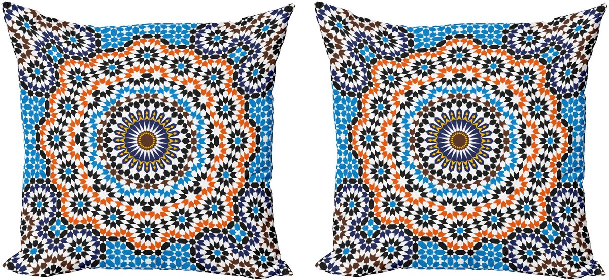 ABAKUHAUS Vintage Kussenhoezenset (2 stuks), Marokkaanse keramische tegels, 40 cm, veelkle