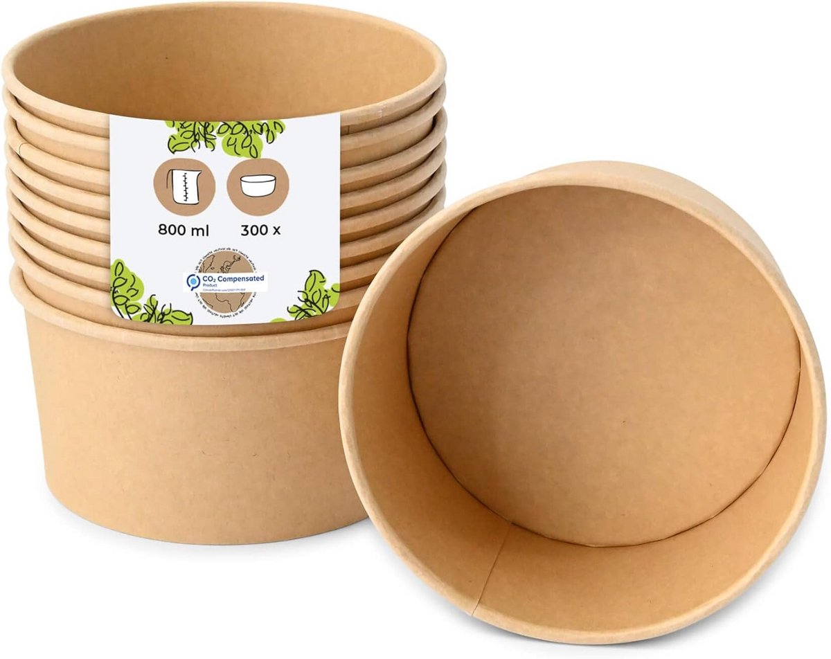 Duurzame kartonnen wegwerpkommen voor salade, soep en maaltijden (300 stuks)
