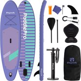LifeGoods SUP Board Allround Compact - met Zitje - 120 KG Draagkracht - 300 x 76 cm - Opblaasbaar - Compleet SUP pakket - Paars