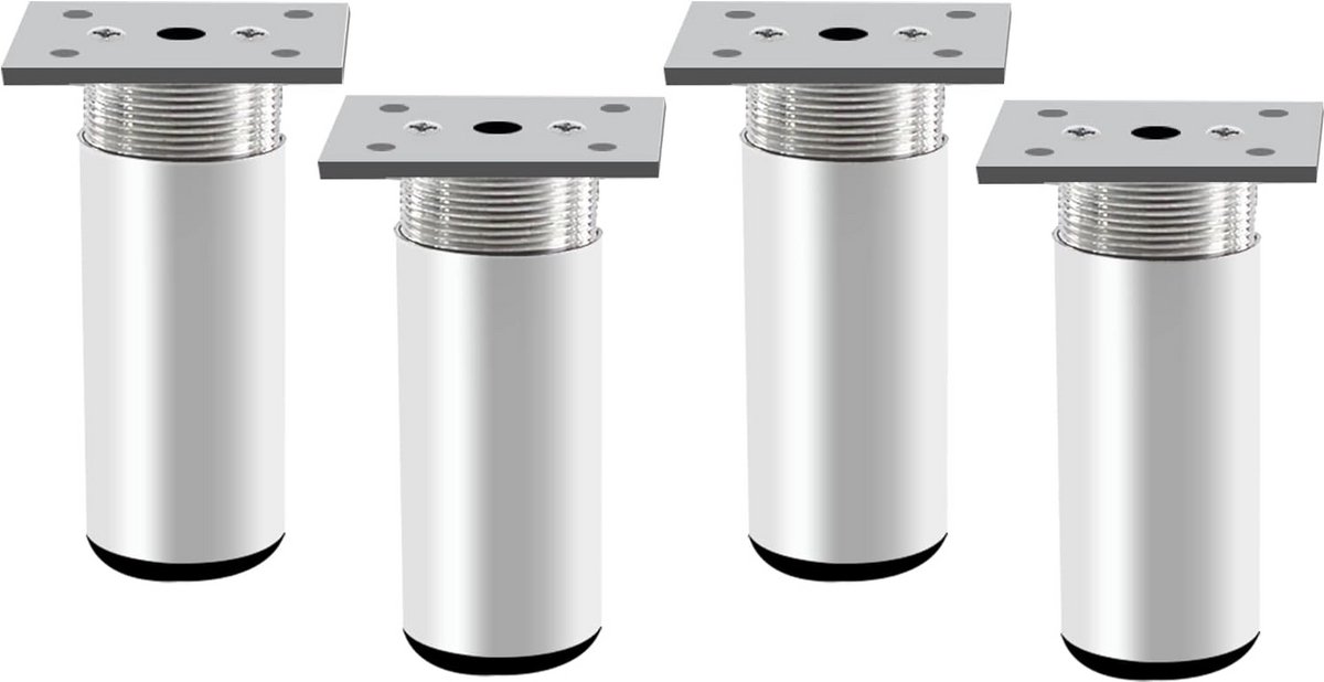 Set van 4 Verstelbare Meubelpoten Aluminium - In Hoogte Verstelbaar voor Bank, Kast en Bed - Zilver Mat