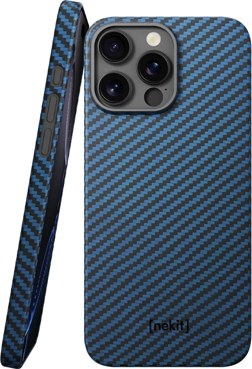 NEKIT Fiber Hoesje Geschikt voor Apple iPhone 16 Pro Max - Compatibel met MagSafe - High-tech Kevlar Aramidevezels 1500D - Back Cover Ultra Dun - Blauw