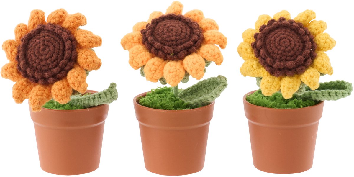J-Line kunstplant Zonnebloem in pot - polyester - geel/oranje - set van 3