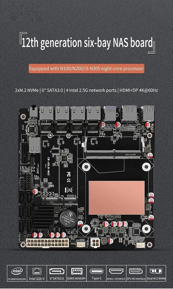 Mini ITX Moederbord N100 NAS Server 4 Cores 4 Threads 4x2.5G Netwerk DDR5 M.2 NVMe PCIe