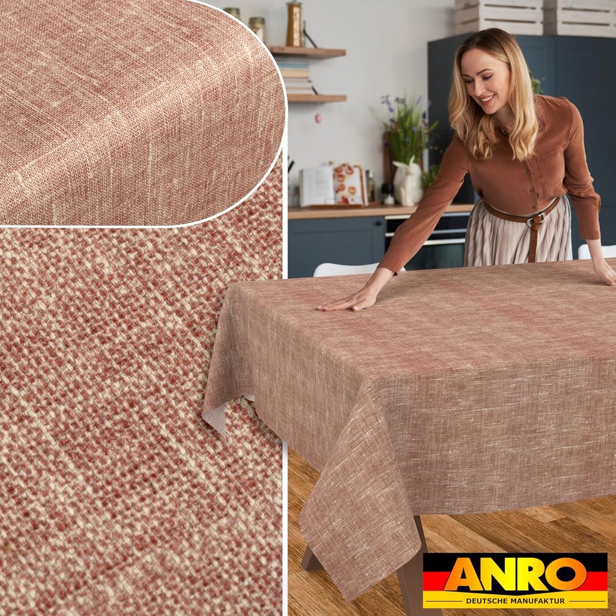 Wasbaar Tafelkleed Linnenlook Rood 180x120cm Waterafstotend en Vlekbestendig