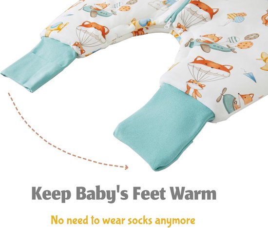 Winterslaapzak met Voeten en Afneembare Mouwen voor Baby en Kind - 3.5 TOG - Bamboe & Katoen — afbeelding 4