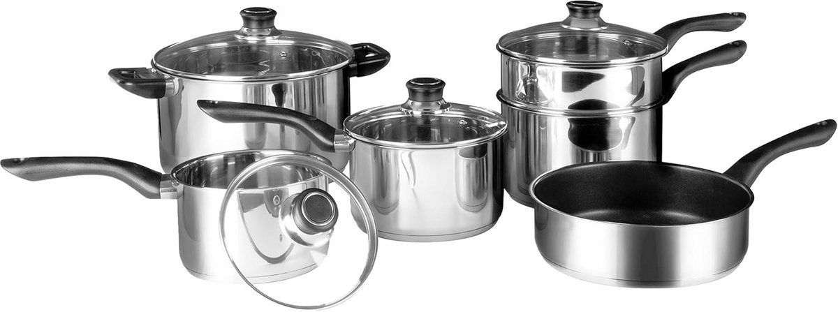 6-Delige RVS Kookpannen Set met Bakelieten Handvatten