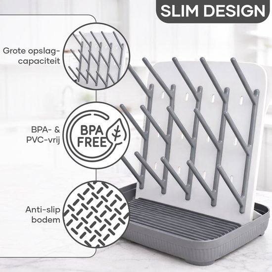 Villux Flessenrek Voor Baby - Flessenrek Baby - Flessen Droogrek - Droogrek Flessen - Flessenborstel Baby - Baby Voeding - Baby Flessen - Flessendrager van Villux — afbeelding 5