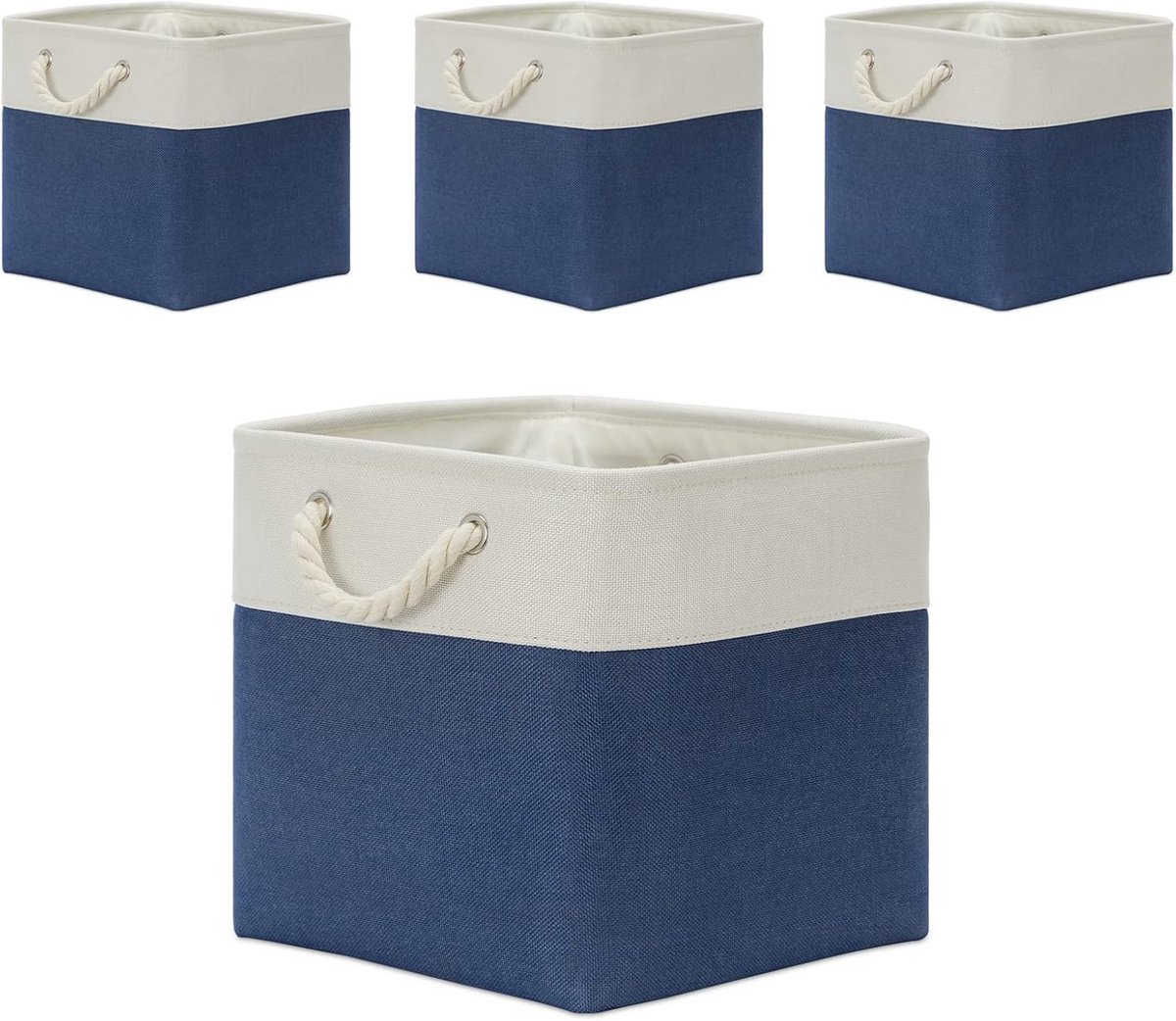 Set van 4 Kubus Opbergmanden voor Planken met Handvatten, Wit