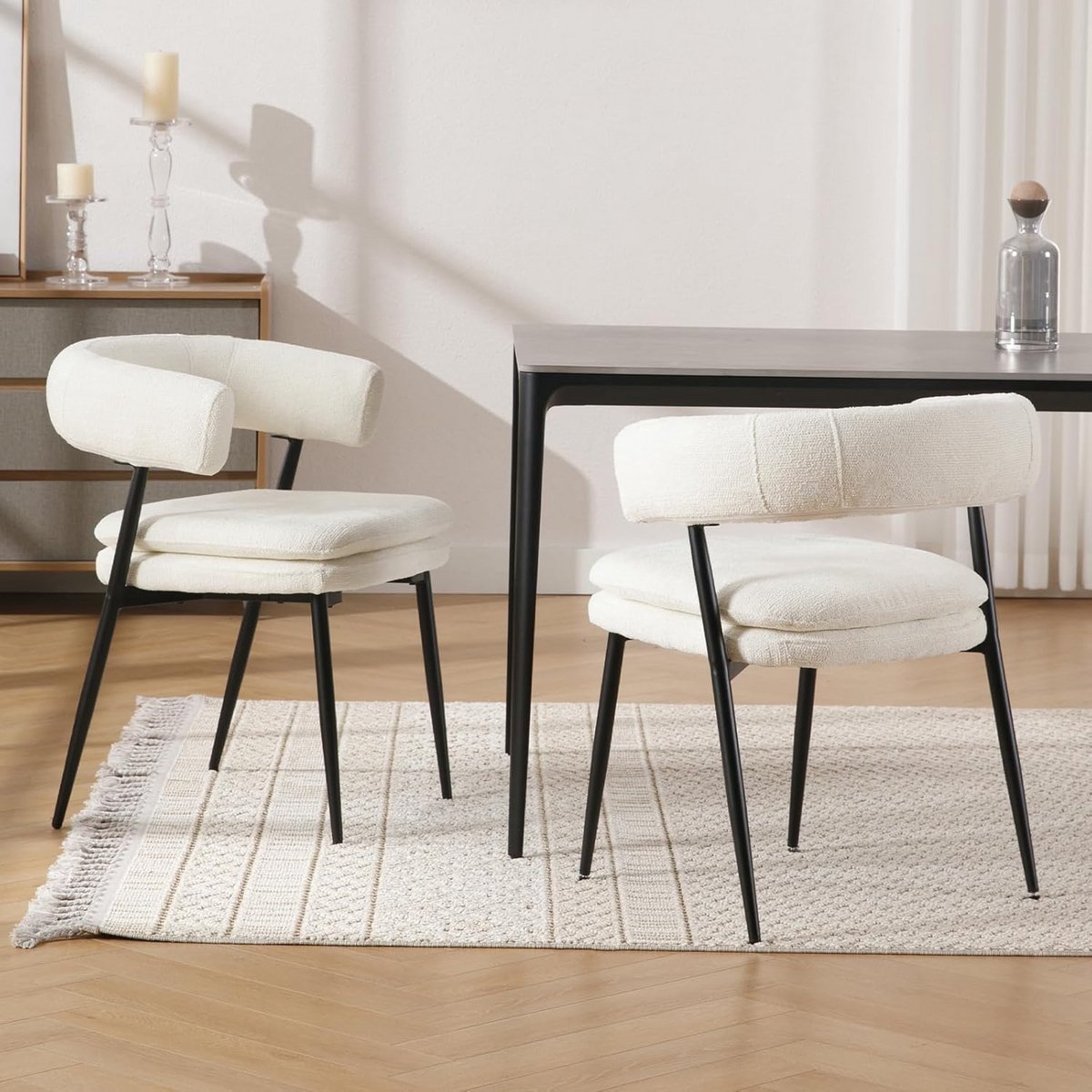Set van 2 Moderne Eetkamerstoelen met Chenille Stof en Metalen Poten