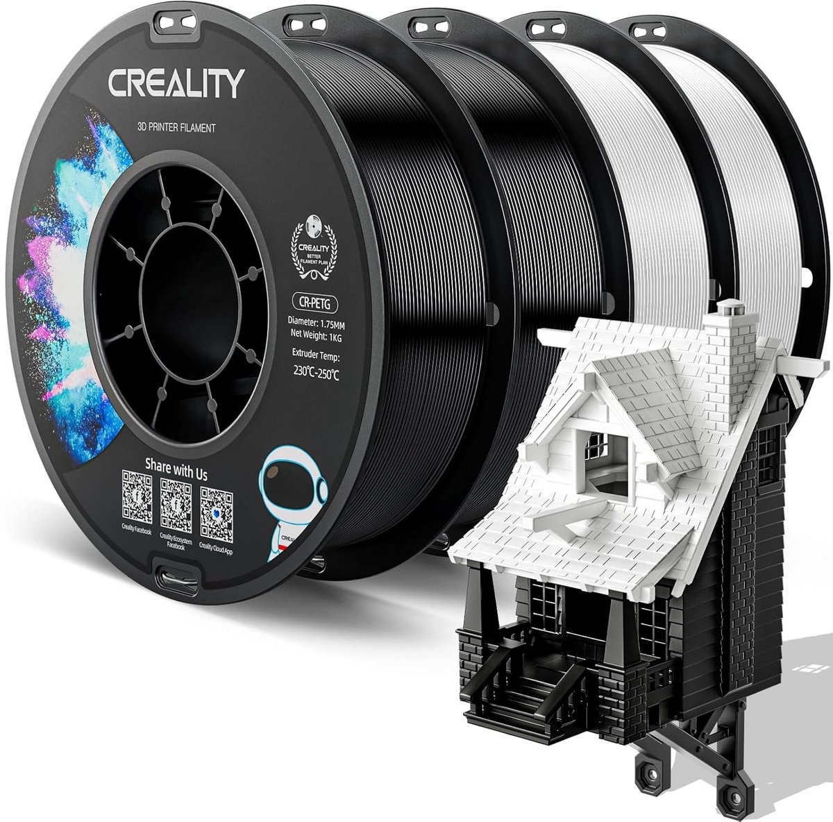 3D Printer Filament PETG 1.75mm Set - 4kg Zwart & Wit - Hoge Precisie & Geurloos