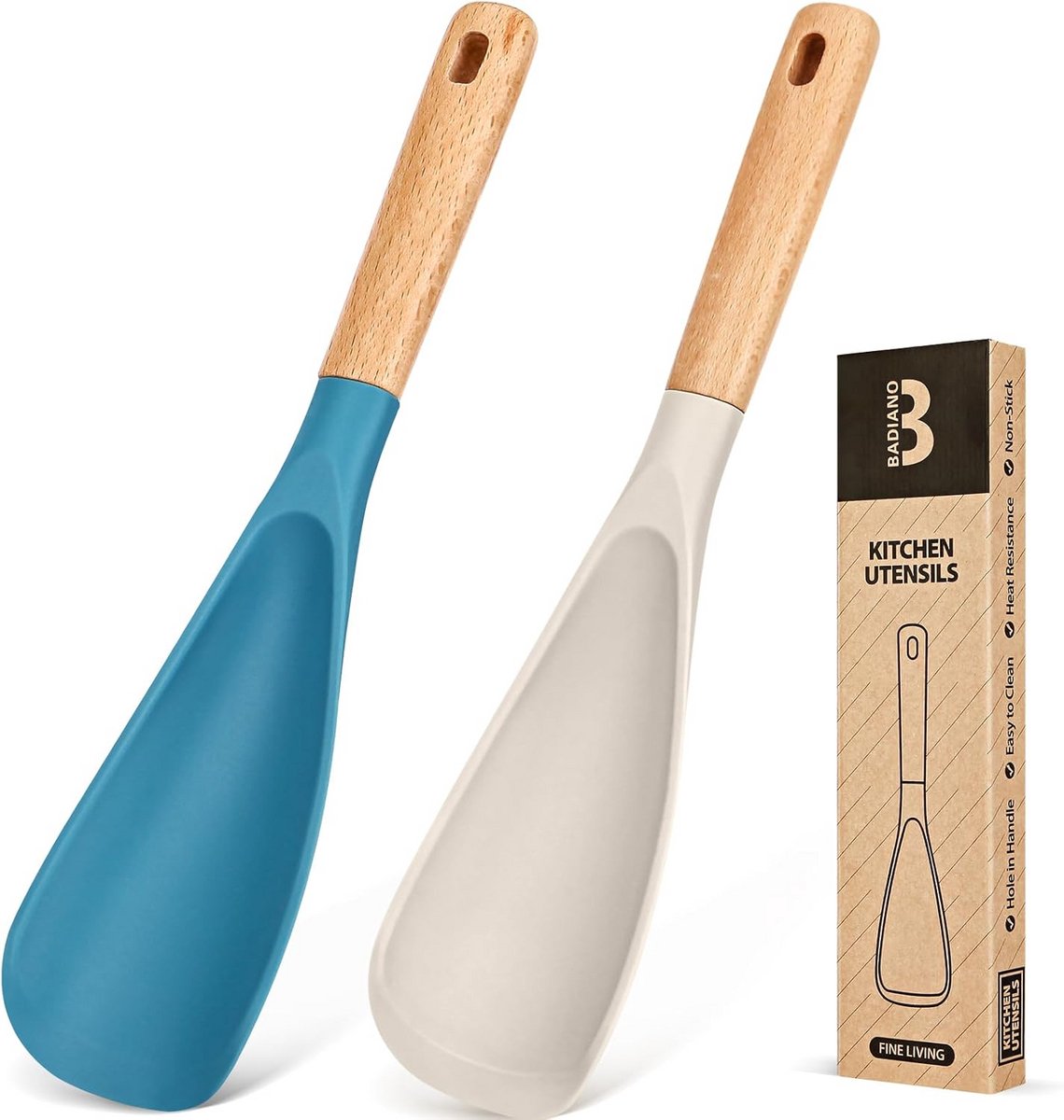 Set van 2 Kooklepels met Antiaanbaklaag en Houten Handvat