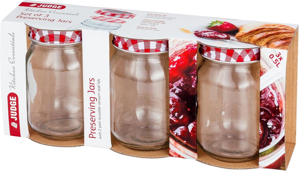 Set van 3 Transparante Weckpotten met Deksel - Bewaar- & Voorraadpotten