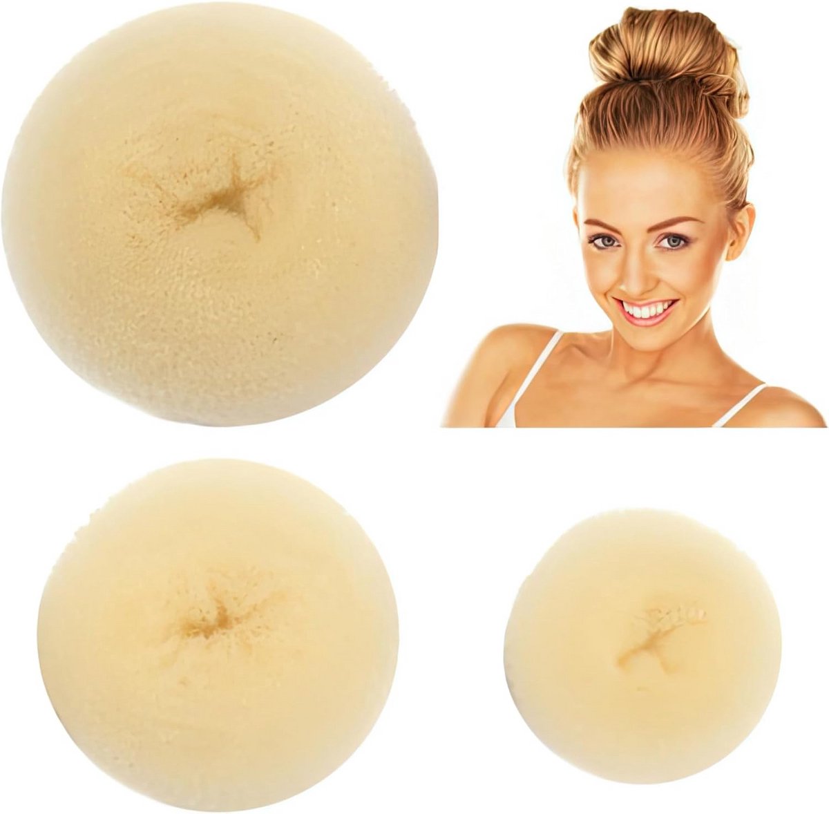 Set van 3 Haar Donut Spons voor Perfecte Kapsels - Blond