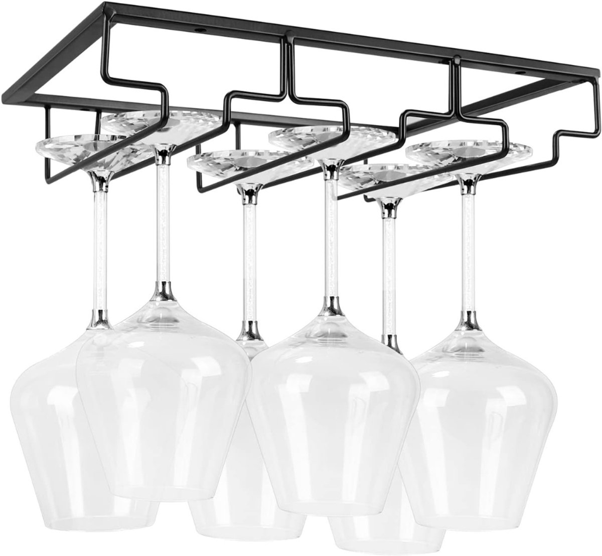 Quvo® Wijnglazen rek - Wijnbekerhouder, Omgekeerde Wijnglashouder, Onder Kast Stemware Rek - Zwart - 24cm x 32cm x 7cm