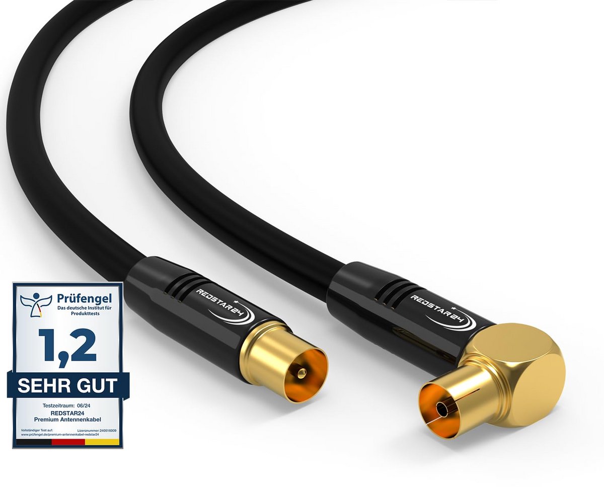 Coax Antennekabel 4 Meter Zwart met 90° Haakse Stekker voor TV, Radio en DVB