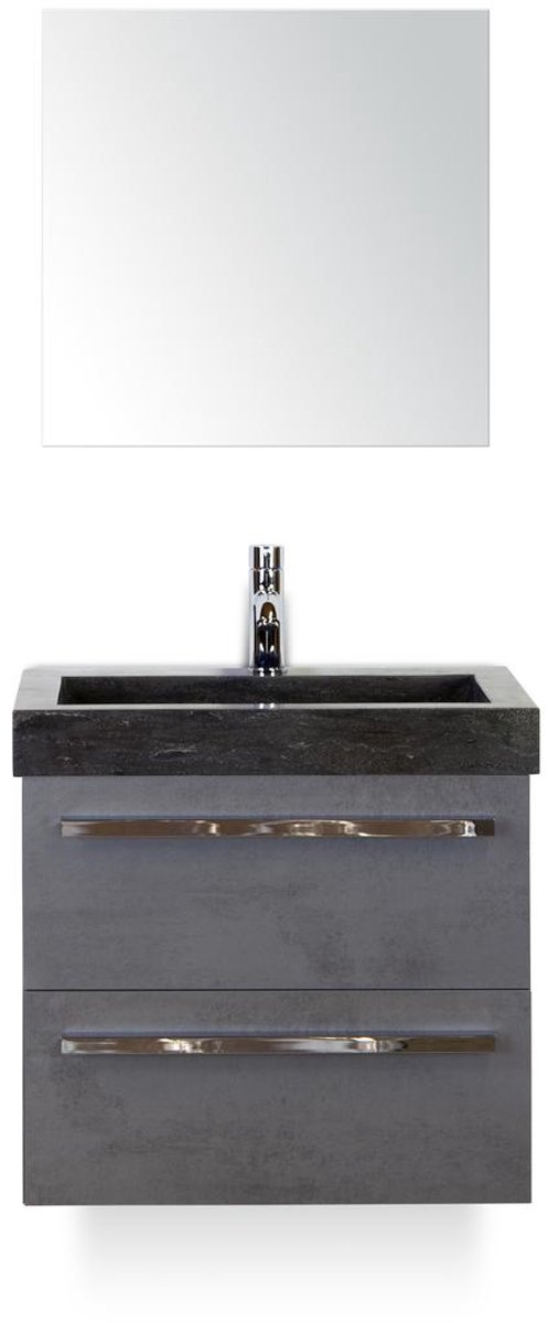 Seville Badmeubelset 60 cm - Beton Antraciet - Wastafel Hardsteen Wit Lucca - met Spiegel