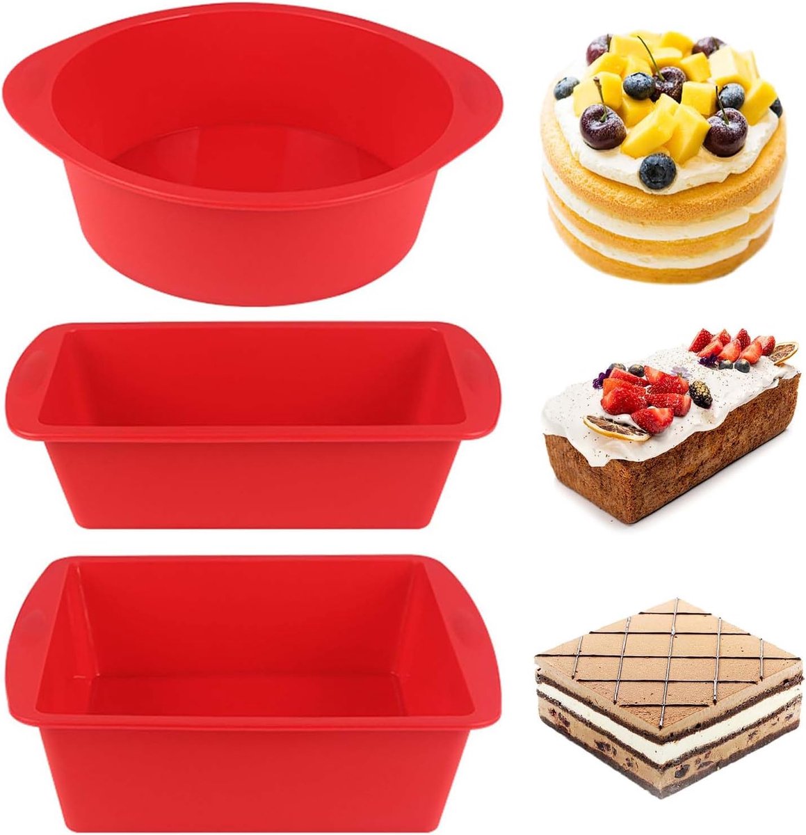 3-delige set siliconen bakvormen voor cake, brood en quiche