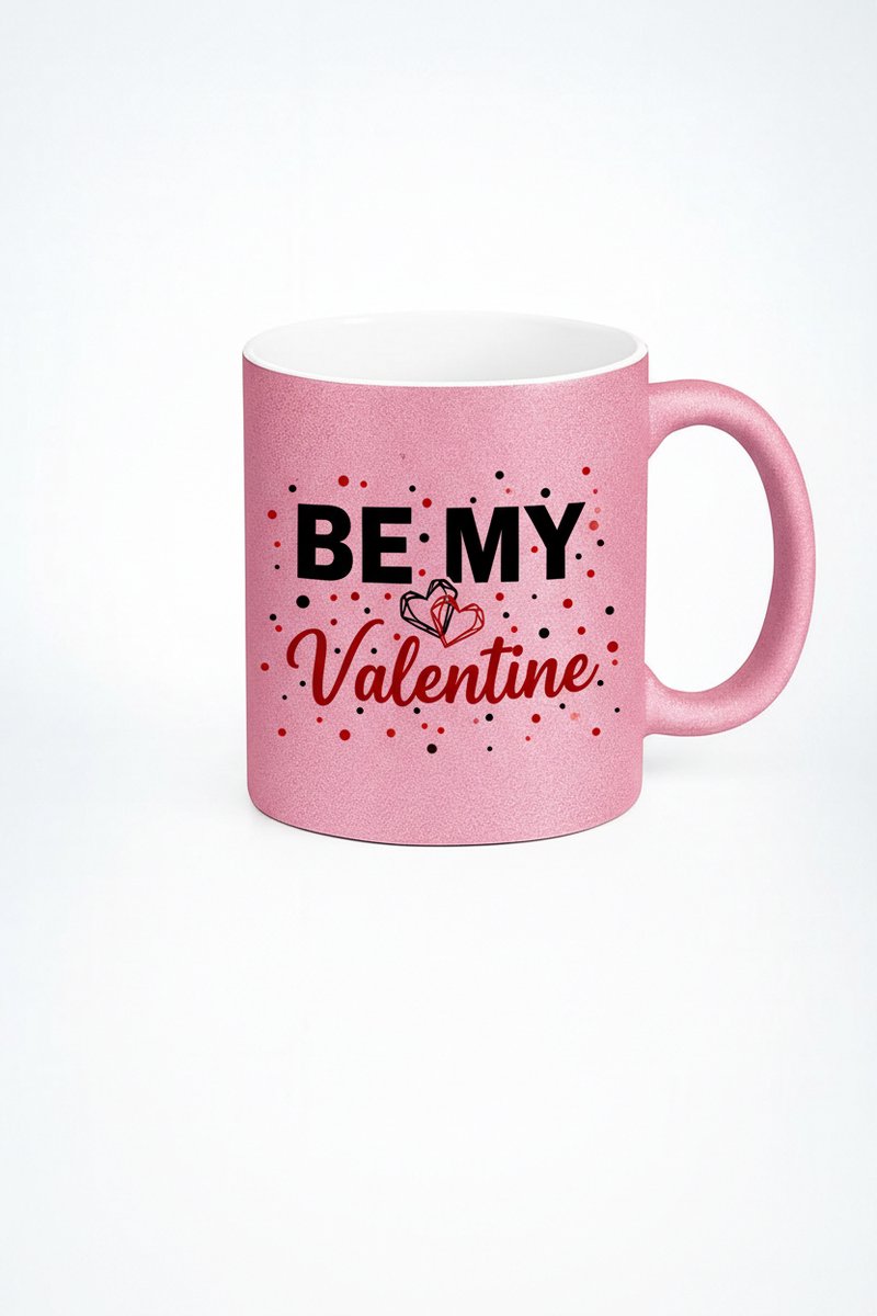 Be My Valentine" Mok - Roze Glitter Valentijn Cadeau met Hartjes