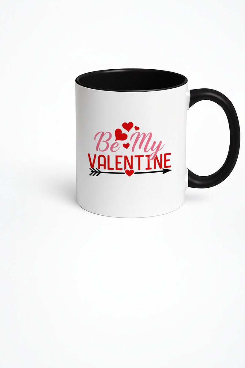 Valentijn Mok 'Be My Valentine' - Romantisch Cadeau met Hartjes & Pijl - Wit/Zwarte Liefdesmok