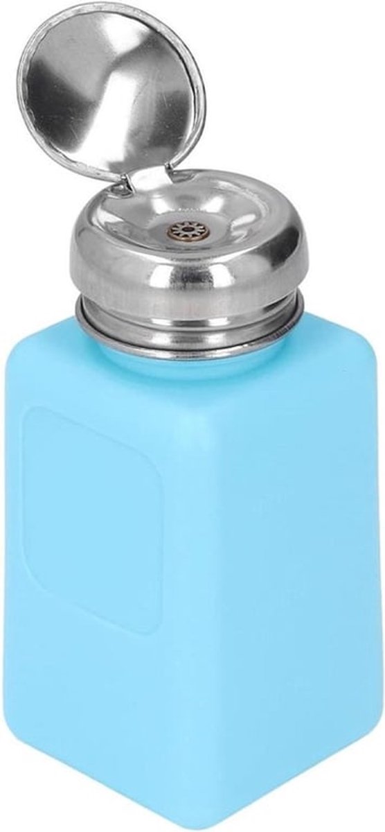 Eenvoudige alcoholdispenser met drukpomp en roestvrijstalen deksel voor laboratoriumgebruik in blauw - Handige bediening