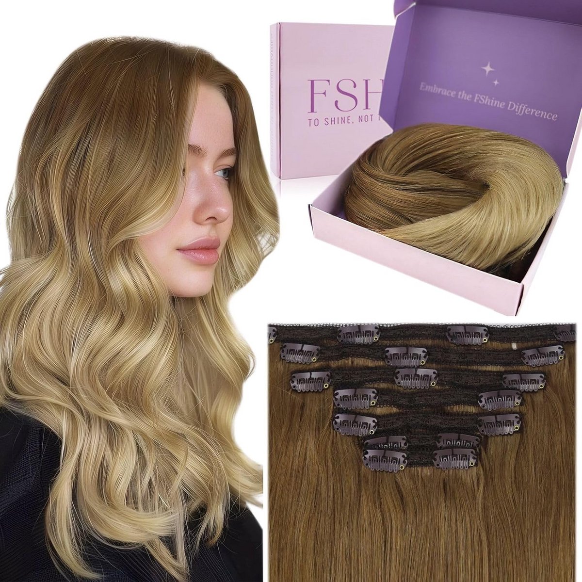Clip-in Haarverlenging Echt Haar Balayage 18 Inch Zijdezacht Recht