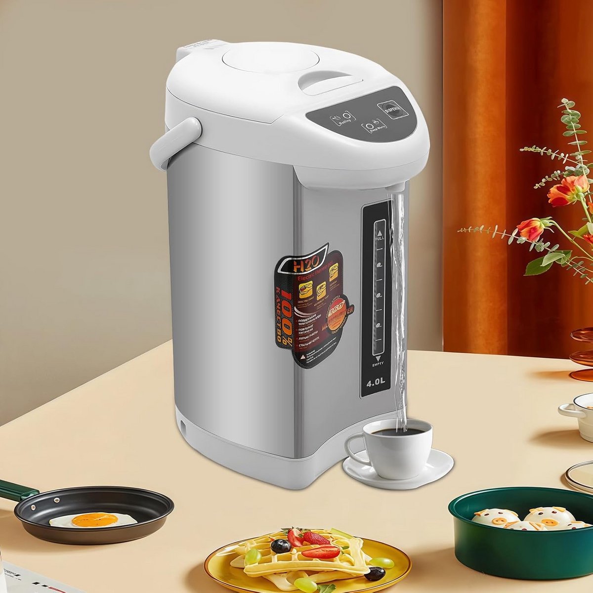Elektrische Waterkoker en Warmhoudkan 4 Liter RVS Warme Dranken Dispenser