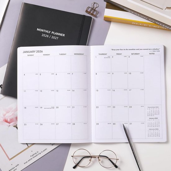 Gumiho Weekkalender 2026, spiraalbinding, A5-planner (januari - december 2026), schoolagenda met penlus, bladwijzer en planstickers (paars